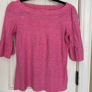 Lilly Pulitzer Boat Neck Ruffle Sleeve Top in Prosecco Pink Polka Dot